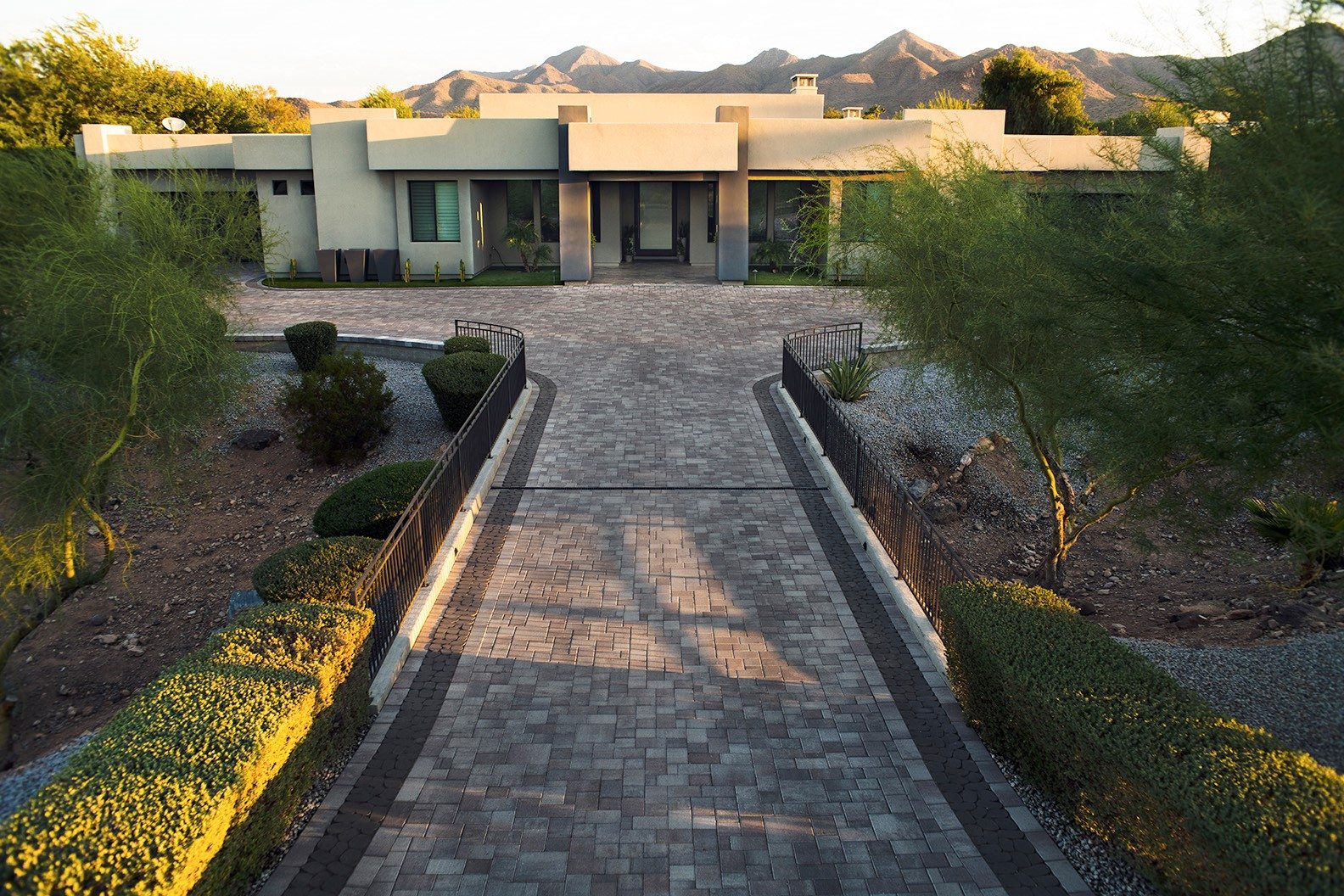 Contemporary Motor Court and Travertine Entry